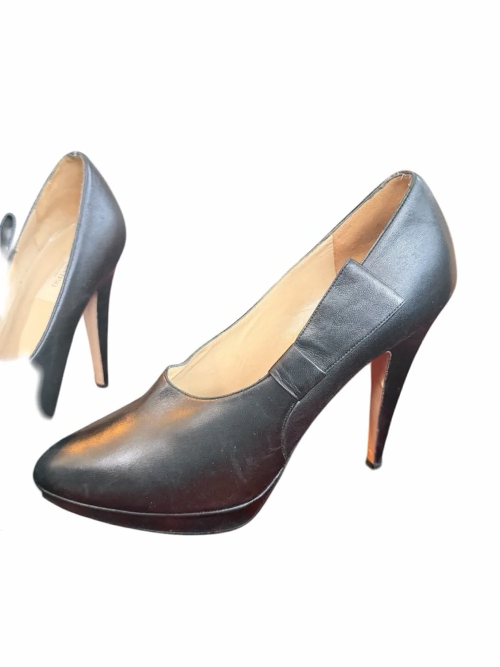Valentino Garavani Black Leather Platform Pumps Heels Size 40.5 Made in Italy